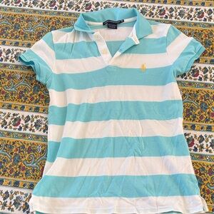 Ralph Lauren Striped Polo Shirt - Aqua & White